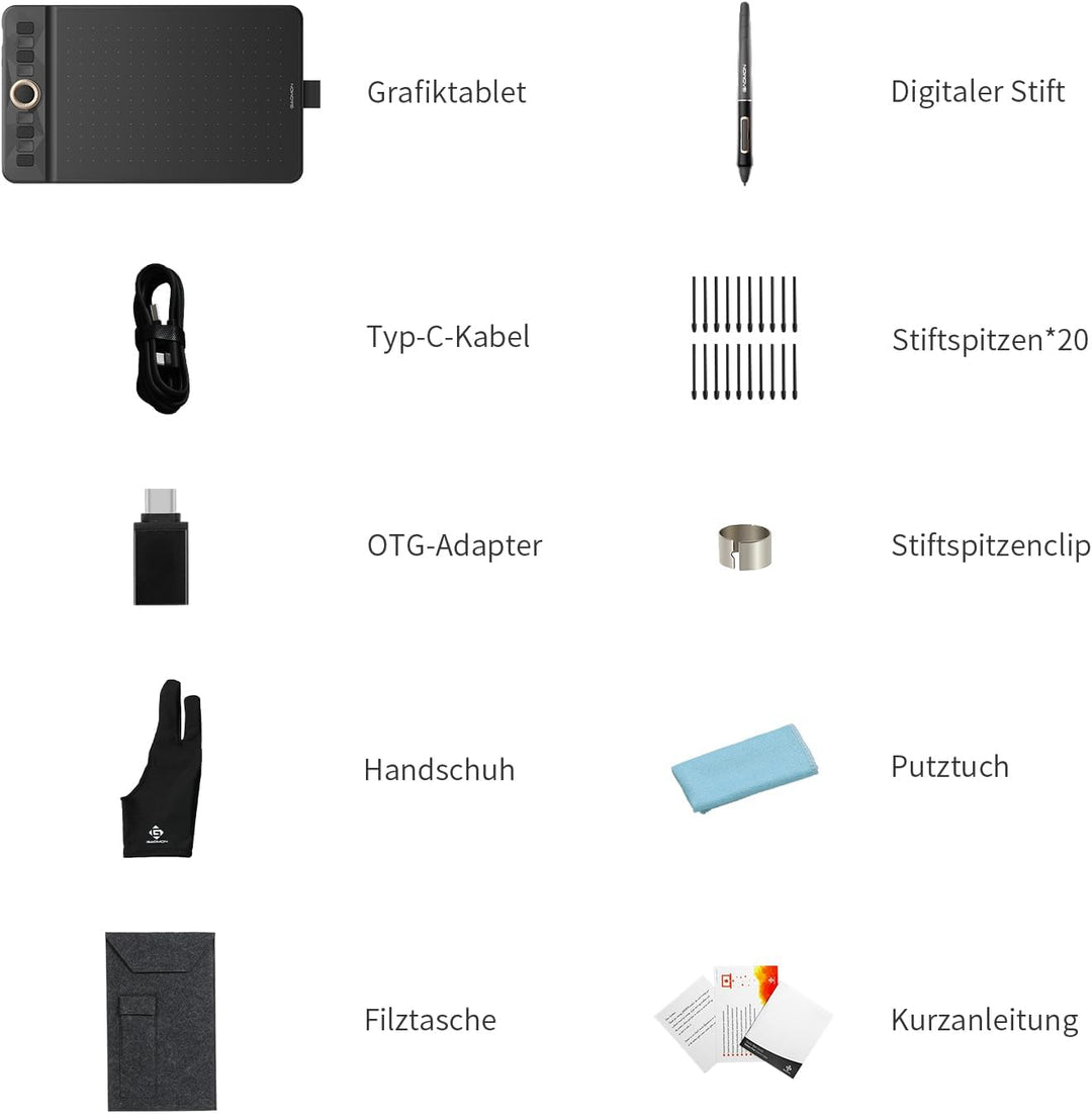 GAOMON WH851 Drahtloses Grafiktablett, Batteriefreier AP519 Digitaler Stift, 8 Programmierbare Druck
