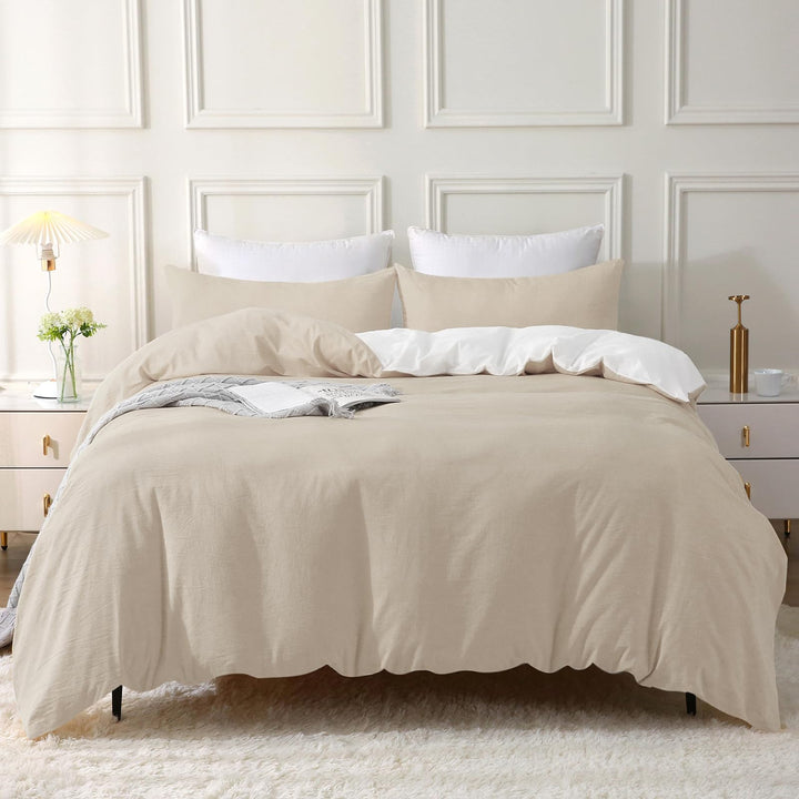 SOULFUL Bettwäsche 155x220 Baumwolle 2 Teilig, Bettwäsche-Sets Kamel Beige mit Reissverschluss, Ähnl