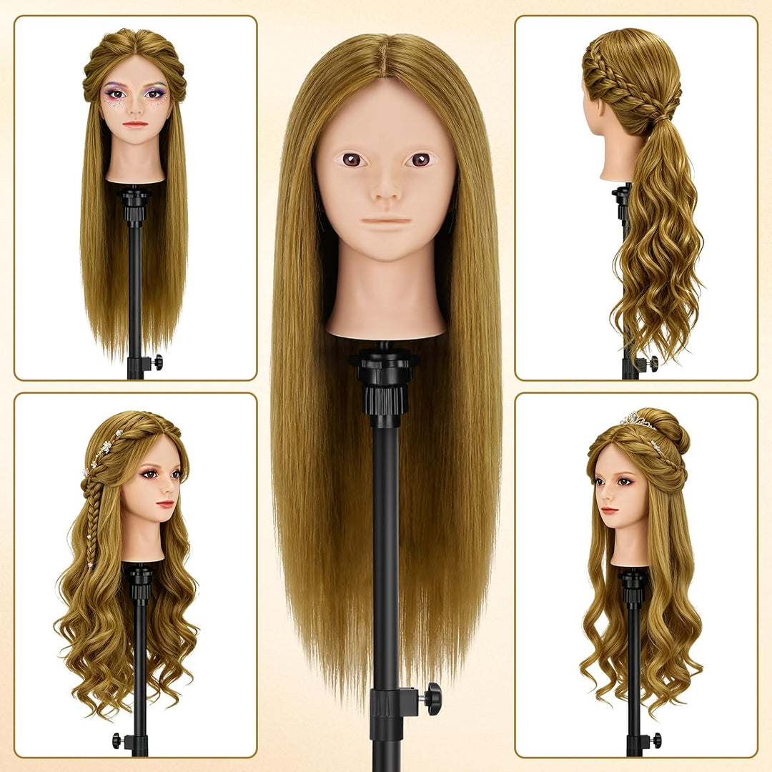 TwoWin Friseurkopf mit Haaren, 26 Zoll (66 cm) 80% Echthaar Mannequin Kopf, Make-up Übungskopf Haar