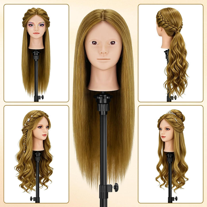 TwoWin Friseurkopf mit Haaren, 26 Zoll (66 cm) 80% Echthaar Mannequin Kopf, Make-up Übungskopf Haar