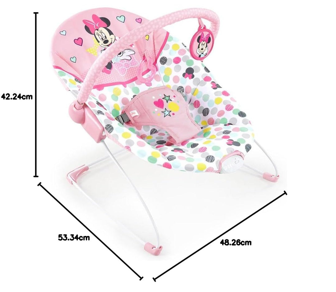 Bright Starts - Disney Baby, Minnie Mouse Spotty Dotty, Babywippe mit Vibrationen, maschinenwaschbar