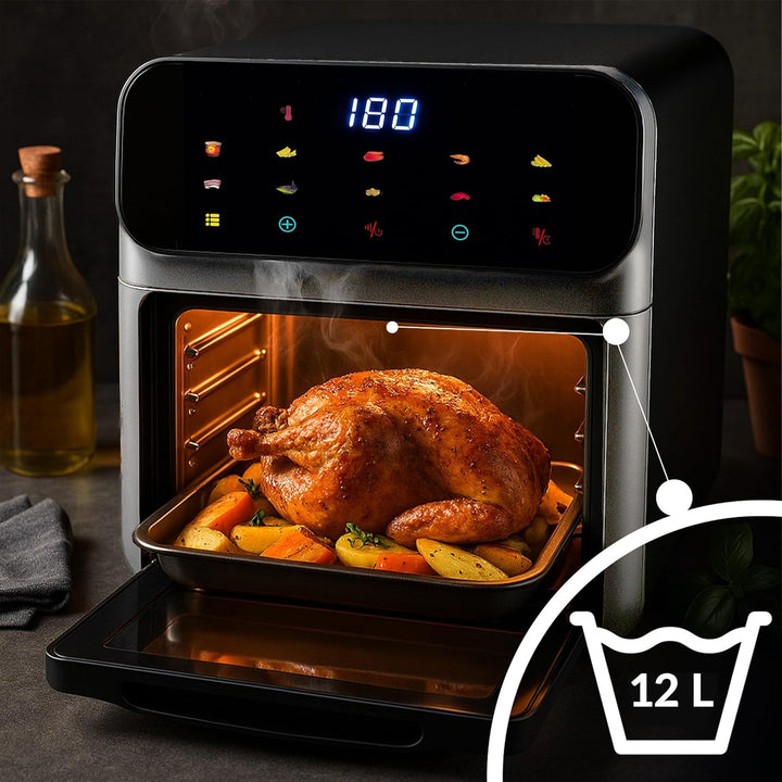 Retoo Heissluftfritteuse mit Backofenfunktion 12 L– Airfryer mit Sichtfenster & 10 Programmen 1350 W