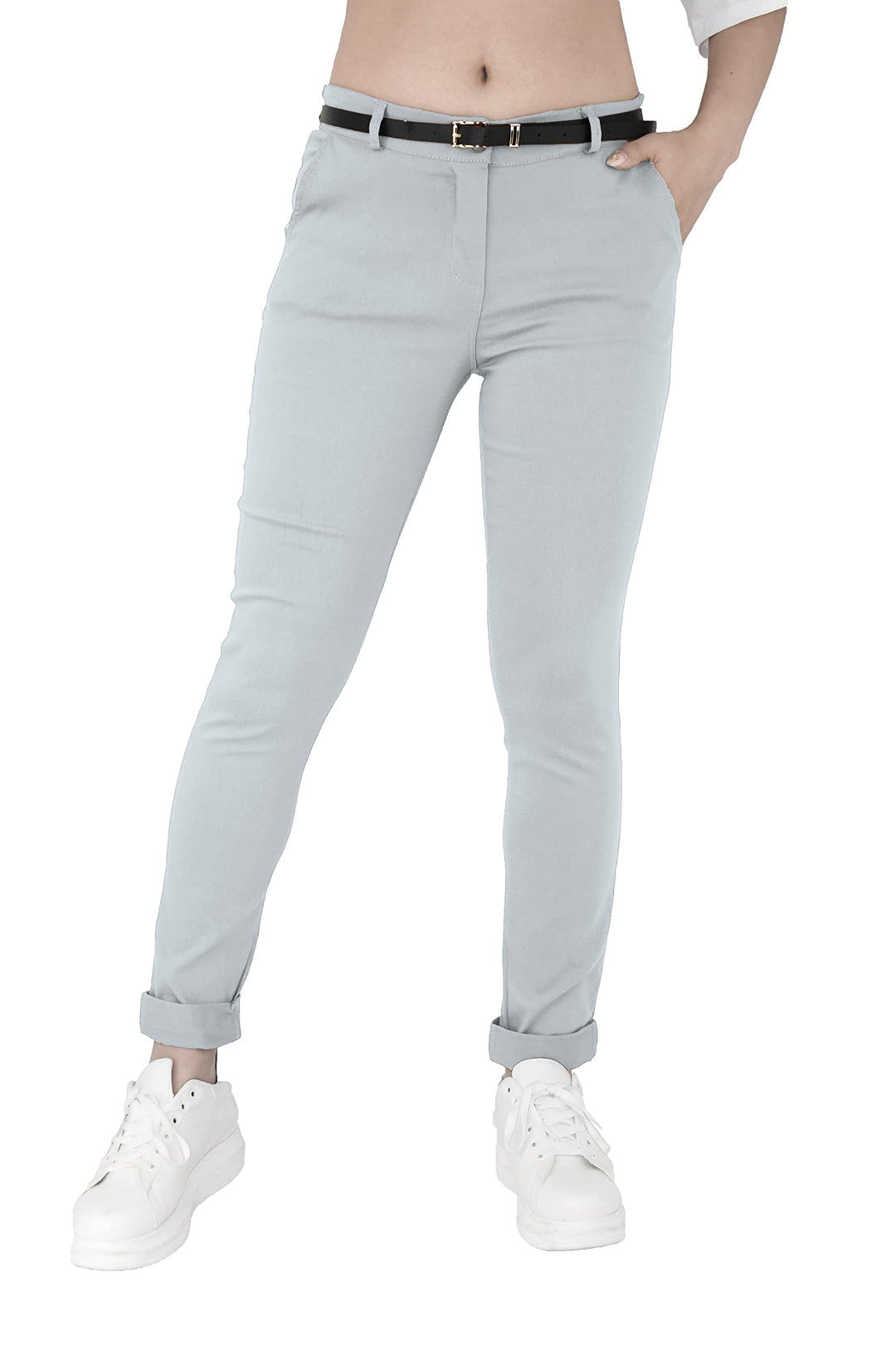 JOPHY & CO. Elastische Damen-Chino-Hose mit Gürtel (Artikelnummer: 3008) Regulär S Grau, Regulär S G