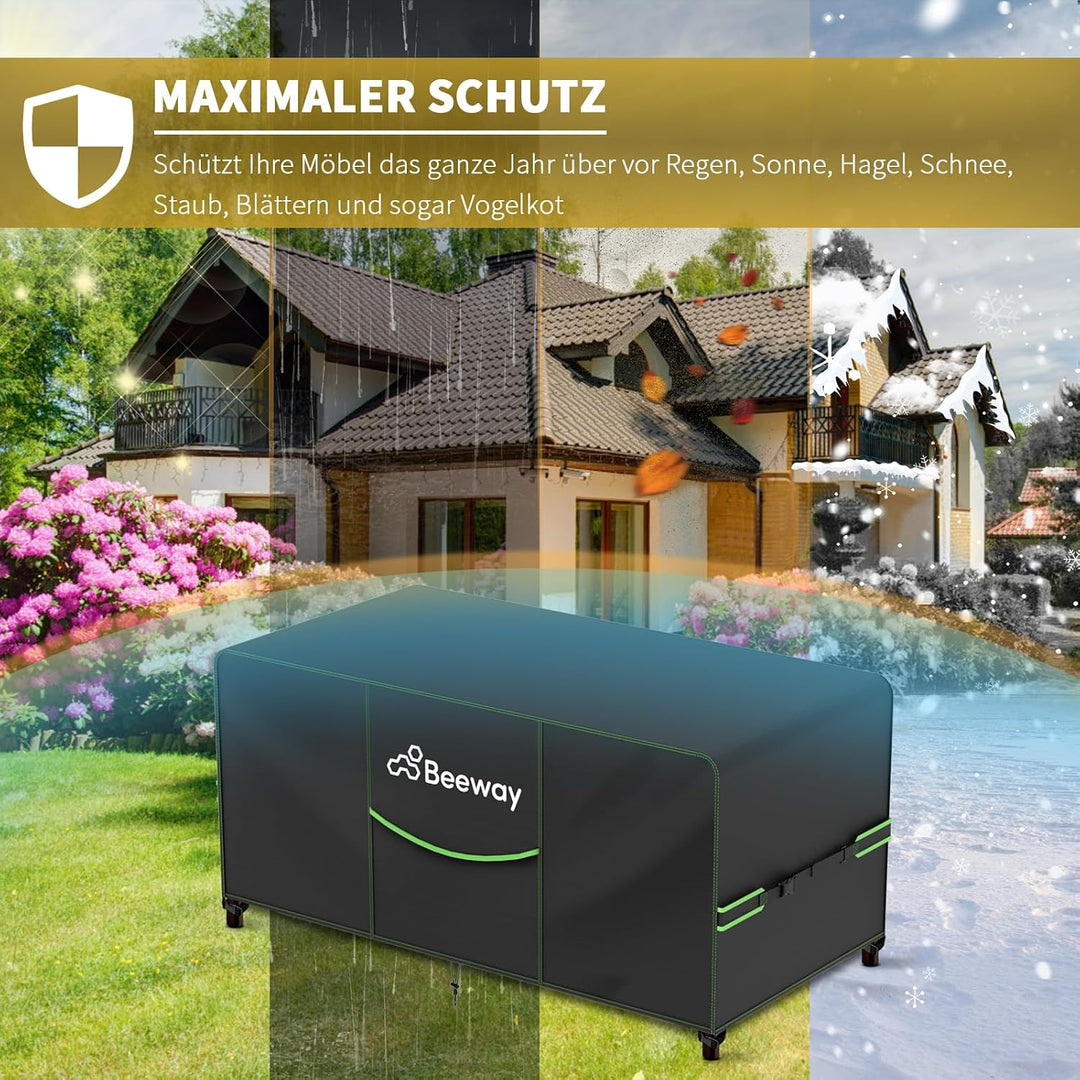 BEEWAY Gartenmöbel Abdeckung Wasserdicht V2.0 242x182x102cm, Schutzhülle Abdeckplane für Gartentisch