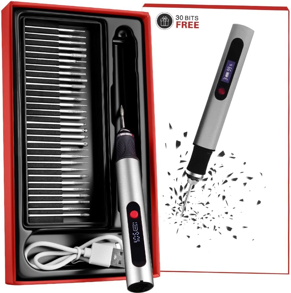 Flintronic Gravierstift, Kabelloser Elektrischer Gravierstift mit 30 Bits, Mini Gravierwerkzeug 3-Ga