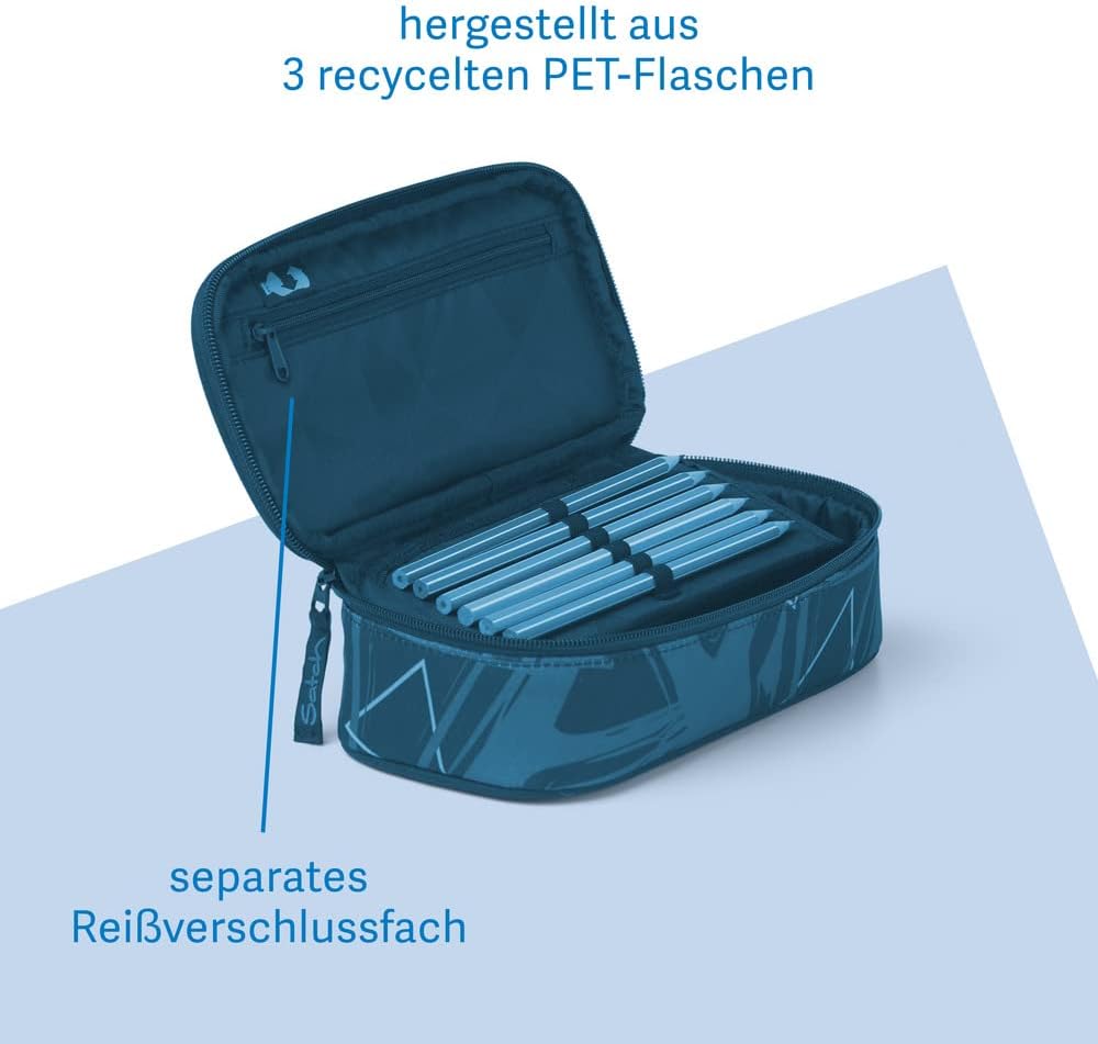 Satch Schlamperbox Federmäppchen extra gross inkl. Trennfach Reissverschlussfach Geodreieck Happy Co