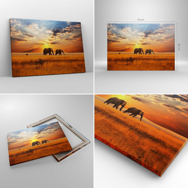 Bilder auf Leinwand Elefanten Safari Dschungel Busch Leinwandbild 70x50cm Wandbilder Dekoration Wohn