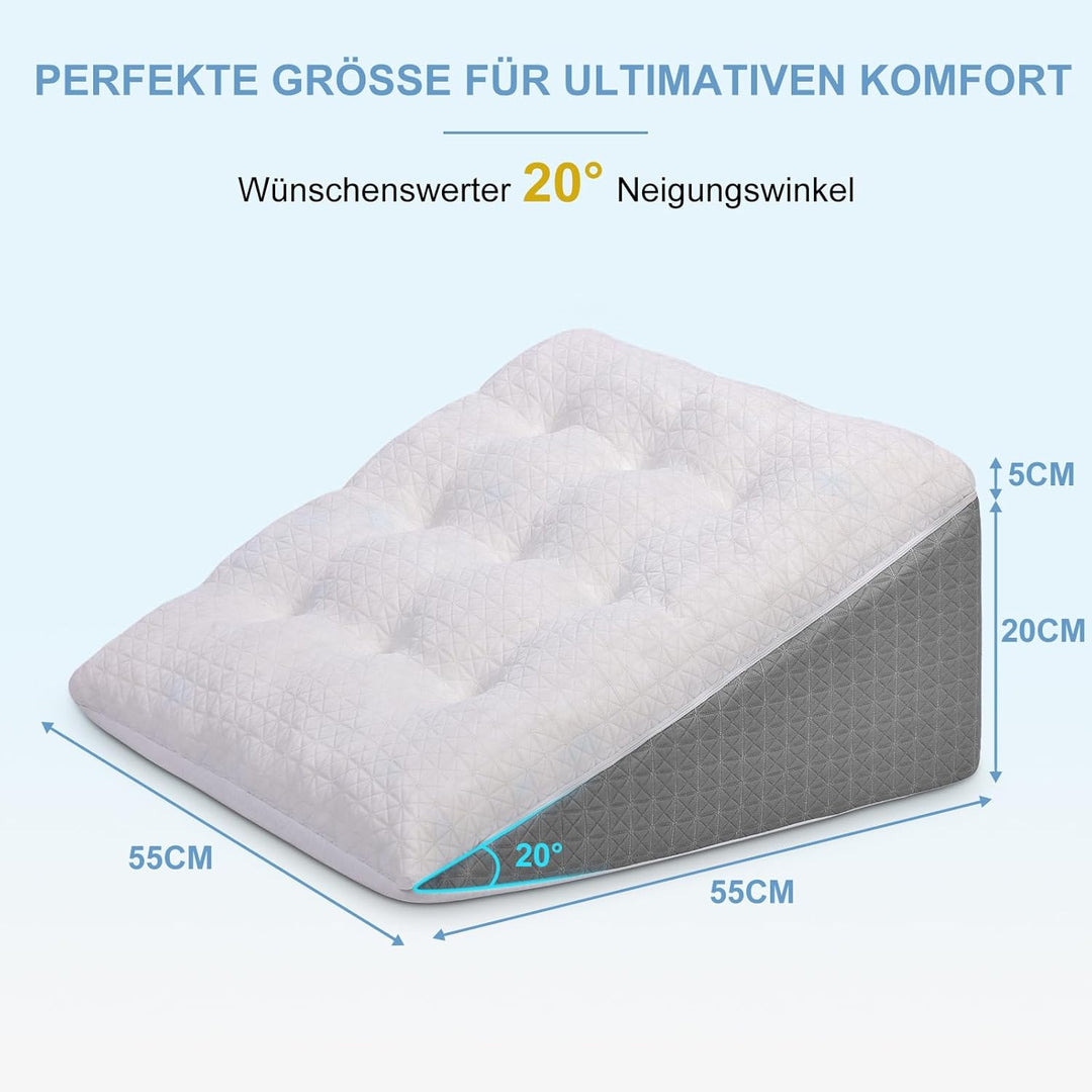 Keilkissen für Bett und Sofa-Doppelte Lage Memory Schaum Lesekissen-Ergonomischer Bettkeil für Reflu