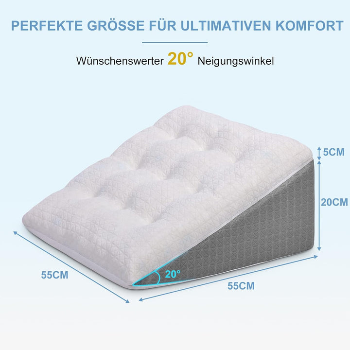 Keilkissen für Bett und Sofa-Doppelte Lage Memory Schaum Lesekissen-Ergonomischer Bettkeil für Reflu