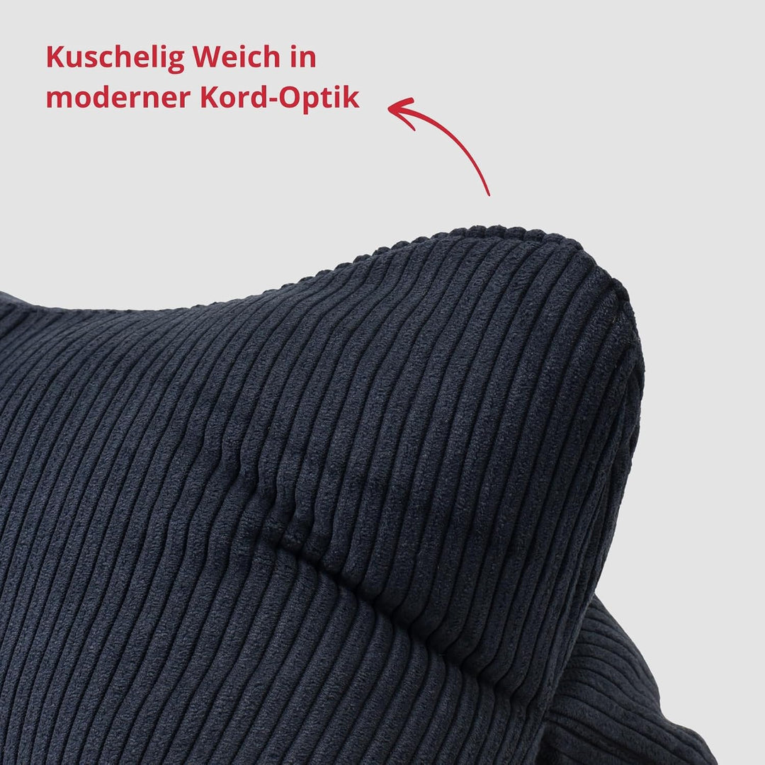 liebling Cord Lesekissen für Bett und Sofa, Bücherkissen, Lesehilfe, 40x25 cm, Leseknochen, Serie Ve