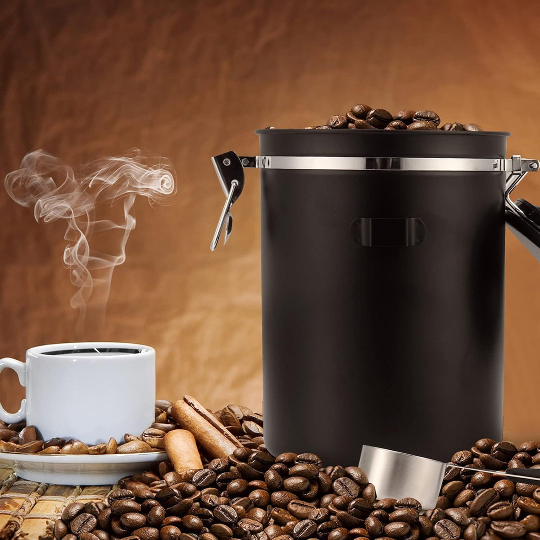 ZWOOS Kaffeedose Luftdicht 1kg - Kaffeebohnen Behälter aus Edelstahl mit CO2-Ventil - mit Messlöffel