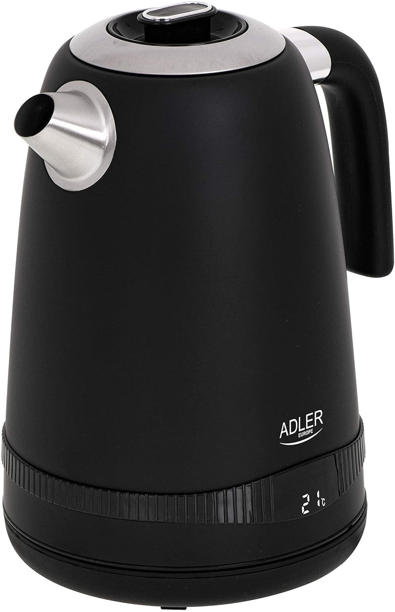 Adler AD 1295b SS Wasserkocher 1,7 l mit LCD Display und Temperaturregelung schwarz satiniert