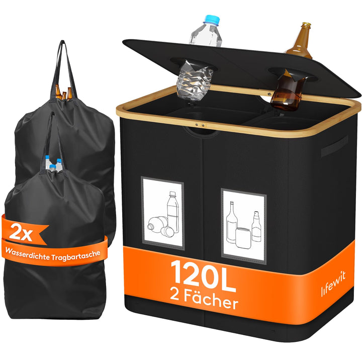 Lifewit 120L Pfandflaschen Sammelbehälter, Flaschen Organizer mit Deckel, Flaschensammler Leergut 2