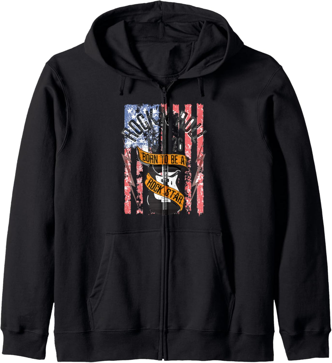 Rock Gitarre USA Fahne Musik Rockn Roll Kapuzenjacke