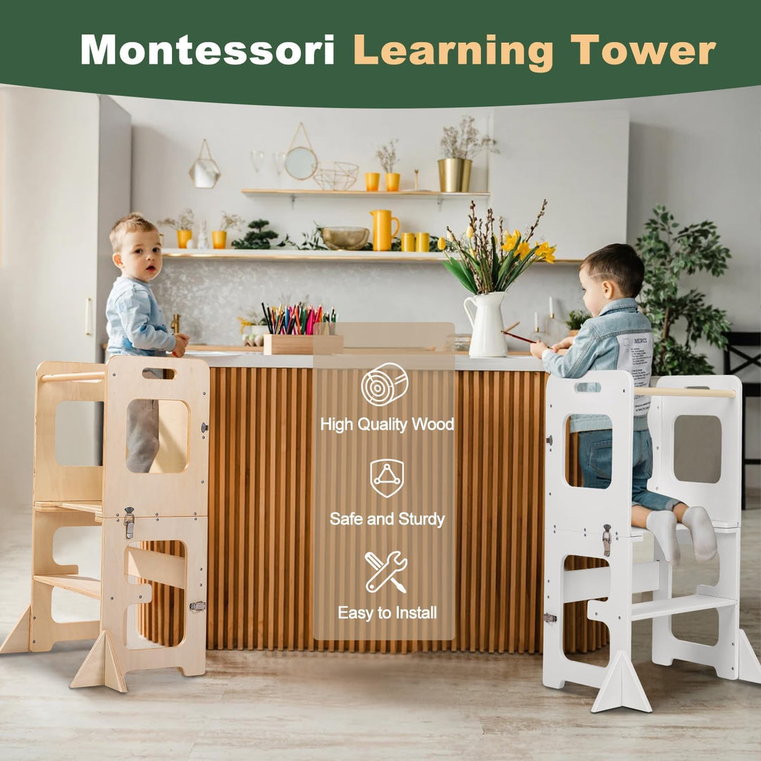 Labebe Lernturm für Kinder, Montessori Faltbarer Lernturm mit Tafel, Multifunktion 3 in 1 Learning T
