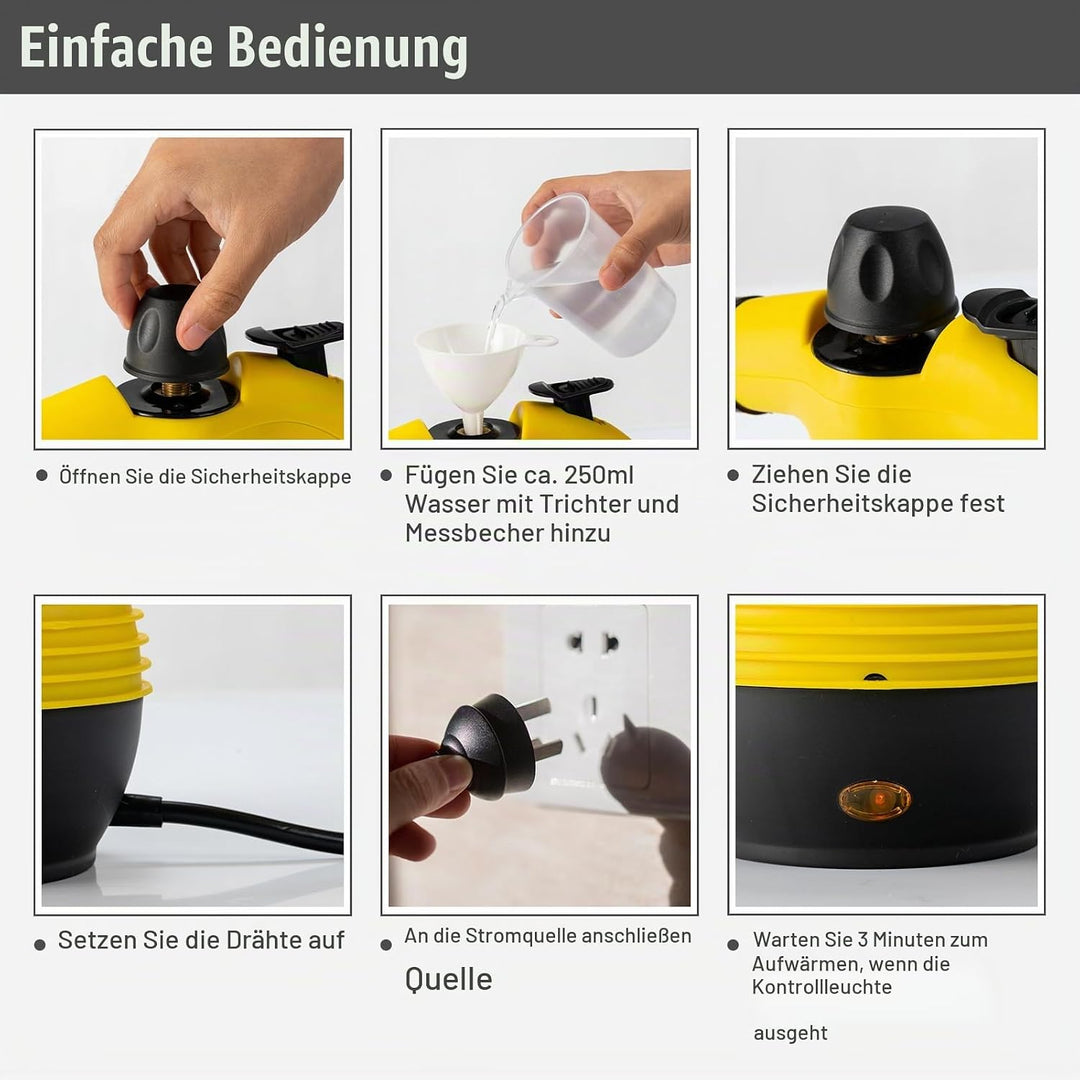 FANTASK 1050W Dampfreiniger Handgerät mit 9 Zubehörteilen, Dampfdruck: 3 bar, Temperatur: bis zu 140