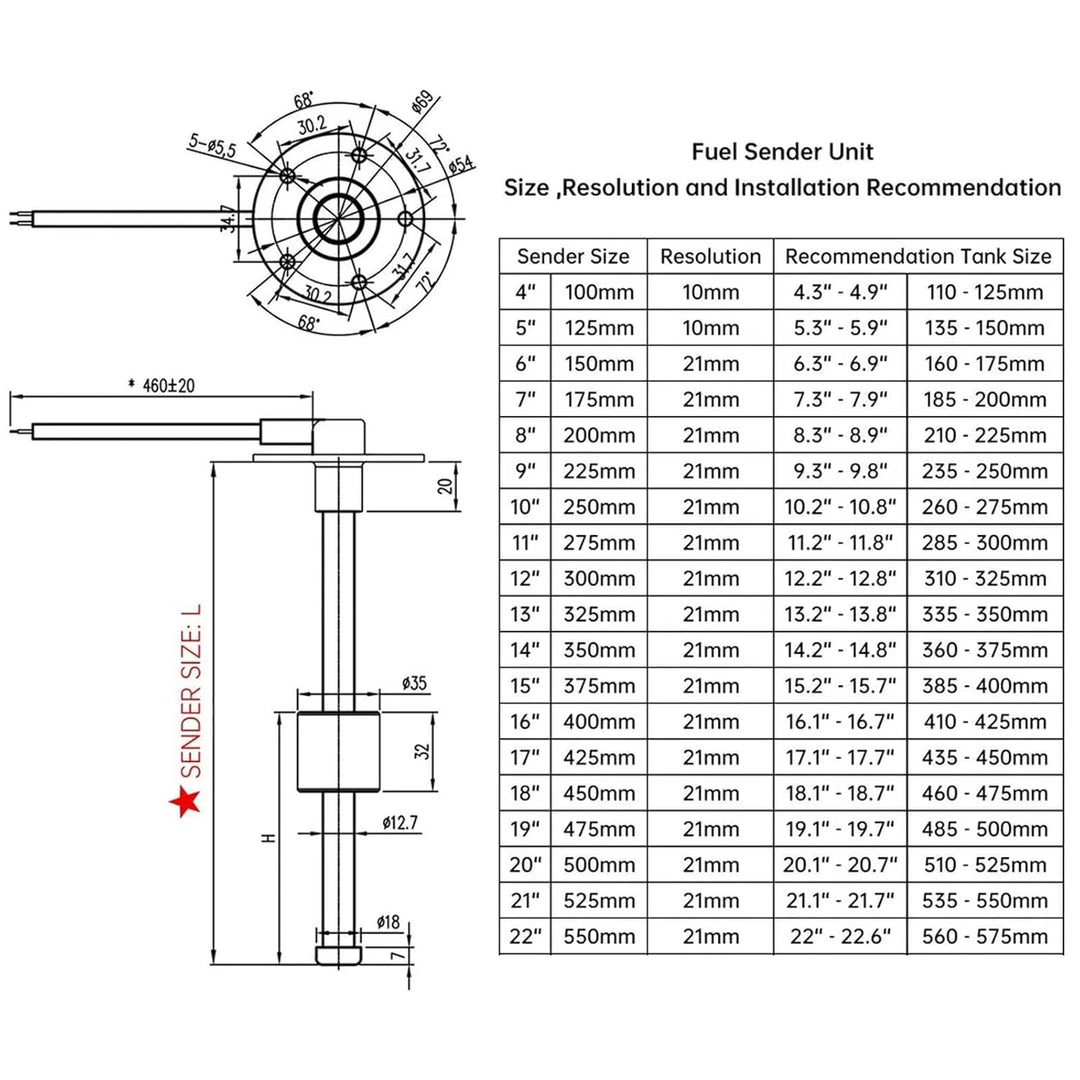 Kraftstoffstandsanzeige mit Kraftstoffstandssensor, 0–190 Ohm rote Hintergrundbeleuchtung Tankuhr mi