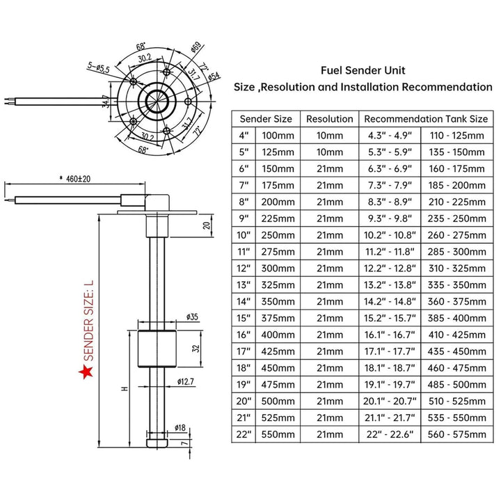 Kraftstoffstandsanzeige mit Kraftstoffstandssensor, 0–190 Ohm rote Hintergrundbeleuchtung Tankuhr mi