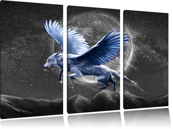 Pixxprint Wolf mit Flügeln als Leinwandbild | Grösse: 3 Teilig (120x80) | Wandbild| Kunstdruck | fer