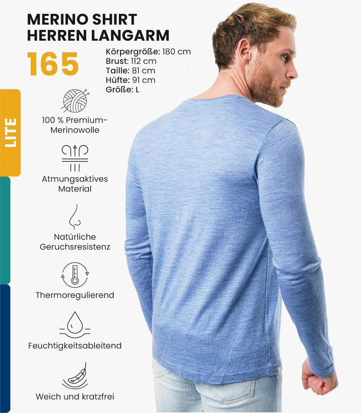 100% Merino Unterwäsche Herren - Merino Langarmshirt Herren Atmungsaktiv Und Feuchtigkeitsableitend