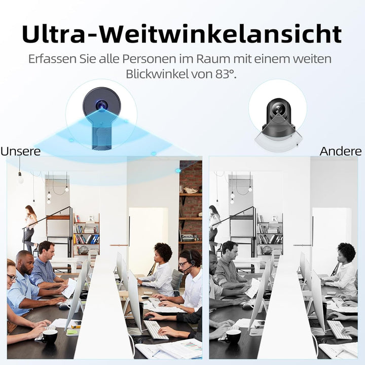 POHO O1 Webcam 4K mit physischer Abdeckung, Mikrofon & Beleuchtung | Dunkelheit Kompensation | Autof