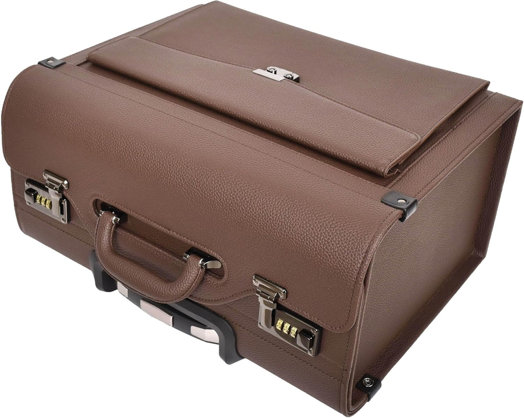 House of Leather Commander Pilot Case, Pilotenkoffer, Gepäck - Handgepäck, Braun, 4-Räder, Kunstlede