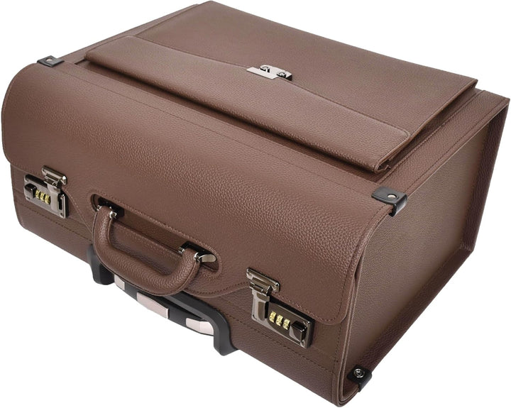 House of Leather Commander Pilot Case, Pilotenkoffer, Gepäck - Handgepäck, Braun, 4-Räder, Kunstlede