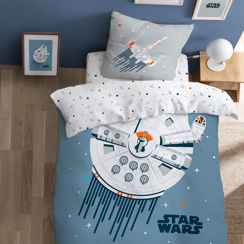 CTI Star Wars Home Millennium Falcon Bettwäsche, Bedruckt, 100% Baumwolle, 140 x 200 cm, gletscherbl