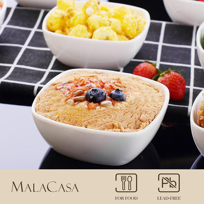 MALACASA, Serie Ramekin.Dish, 6 tlg. Porzellan Weiss Dessert Schalen, kleine Servierschalen, für Sos