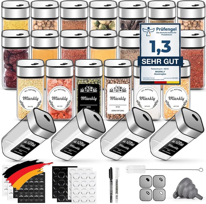 Miorkly 24 Gewürzgläser Eckig,120ML Gewürzdosen Set mit Streueinsatz,Gewürzstreuer mit Drehdeckel-St