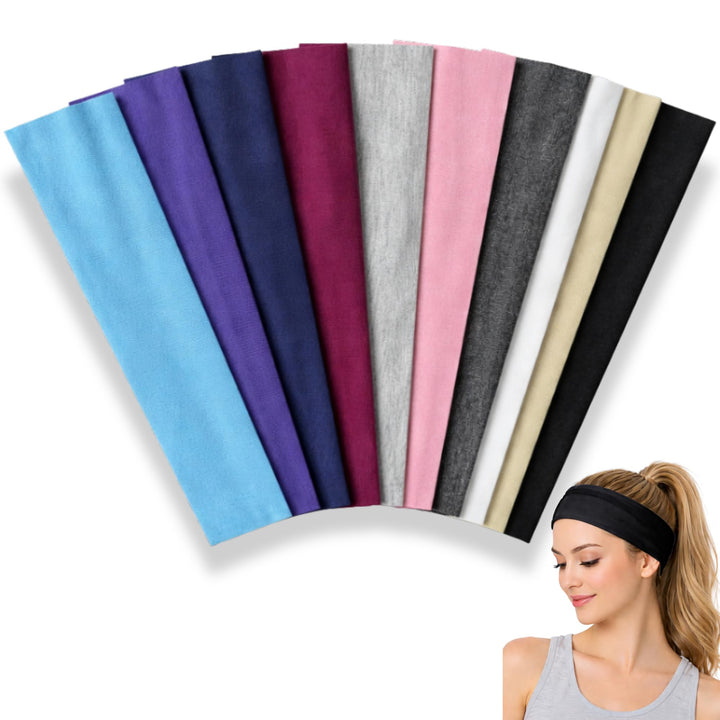 Styla Hair 10 Pack Yoga Stirnbänder - elastische Baumwolle Multifunktionssport-Kopfbänder dehnbare P