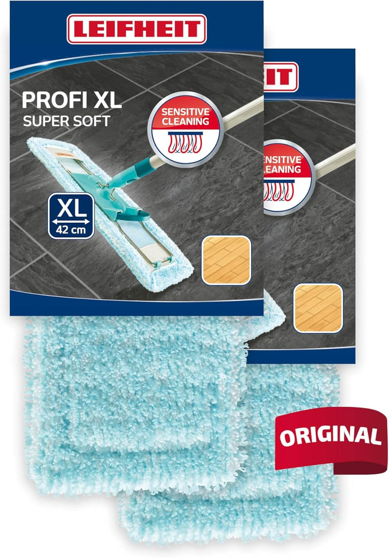 Leifheit 2er Set Wischbezug Profi XL super Soft für Sensible Böden, Bodenwischer Ersatzbezug mit Spe