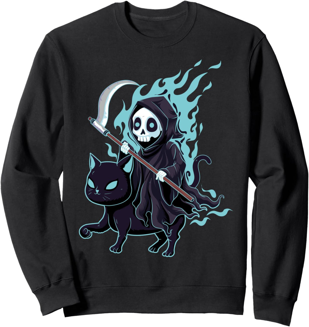Grim Reaper Black Cat Demonic Evil Devil Occult Satanic Sweatshirt