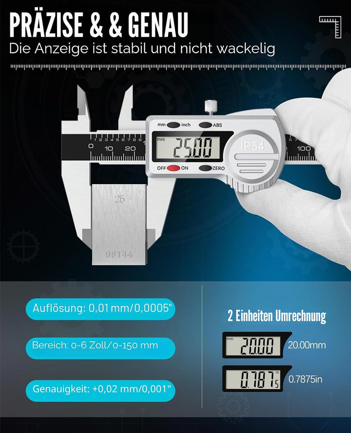 Housolution Messschieber Digital mit ABS-Funktion, 6-Zoll/150mm IP54 Elektronische Schieblehre, Wass