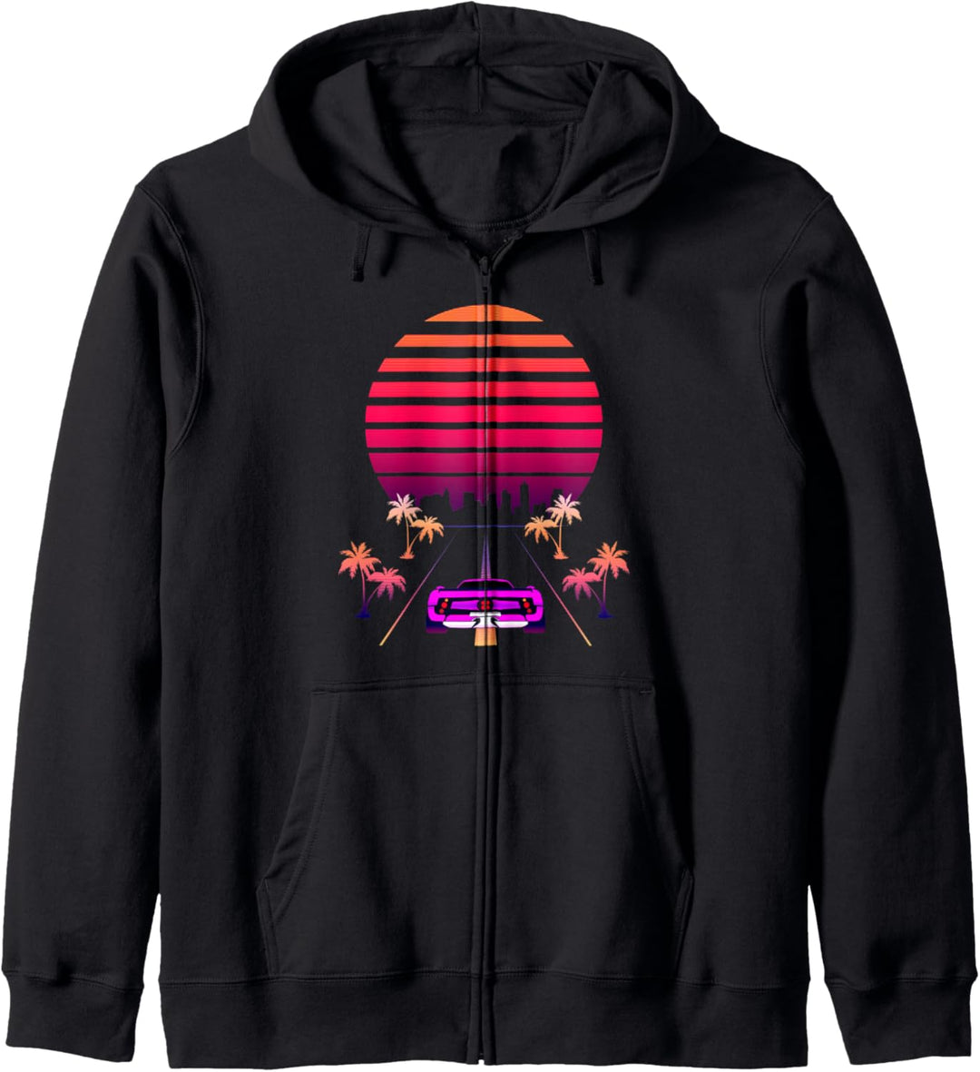 Synthwave Sunset und Retro 80er Sport Fast Car Kapuzenjacke