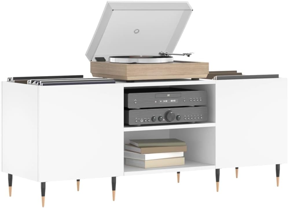 Disc-Möbel weiss 121 x 38 x 48 cm aus Sperrholz für Wohnzimmer, TV-Schrank, CD-Möbel, CD-Rackregal,