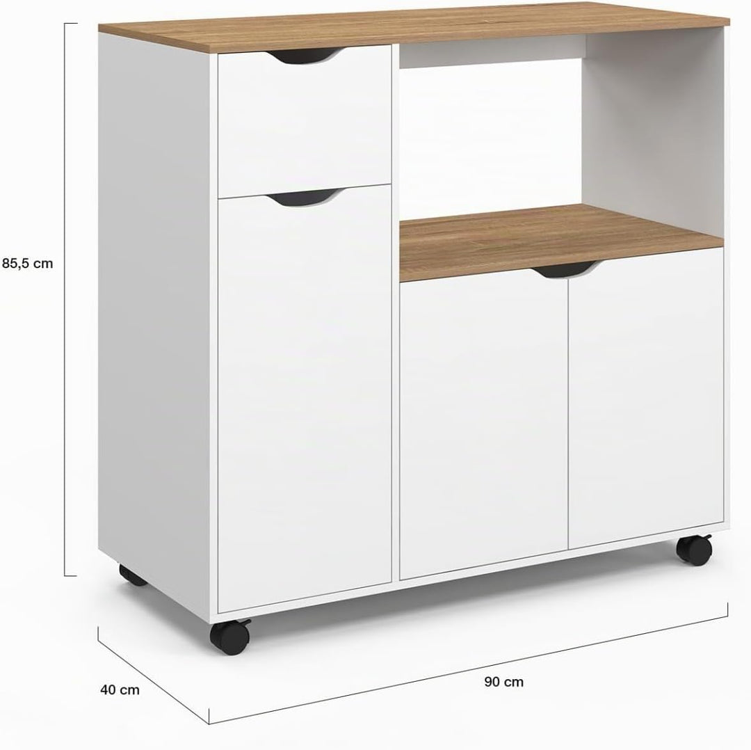 IDMarket - Desserte micro-onde de cuisine COSI XXL placard avec tiroir bois blanc et plateaux façon