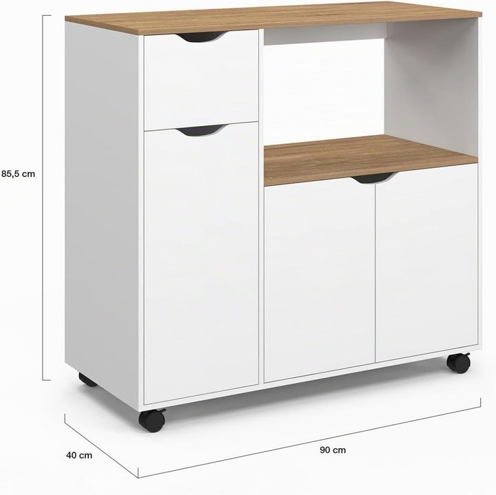 IDMarket - Desserte micro-onde de cuisine COSI XXL placard avec tiroir bois blanc et plateaux façon