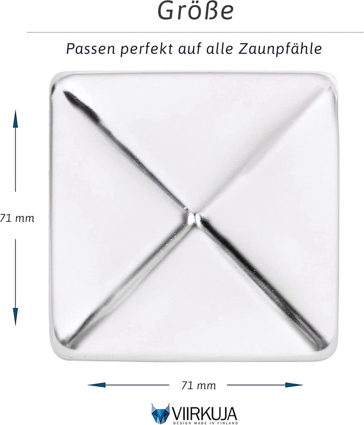 Pfostenkappen 7x7 cm - 10 Stück, 70x70 mm, Edelstahl Zaunpfosten Metall, Pyramidenform - Abdeckkappe