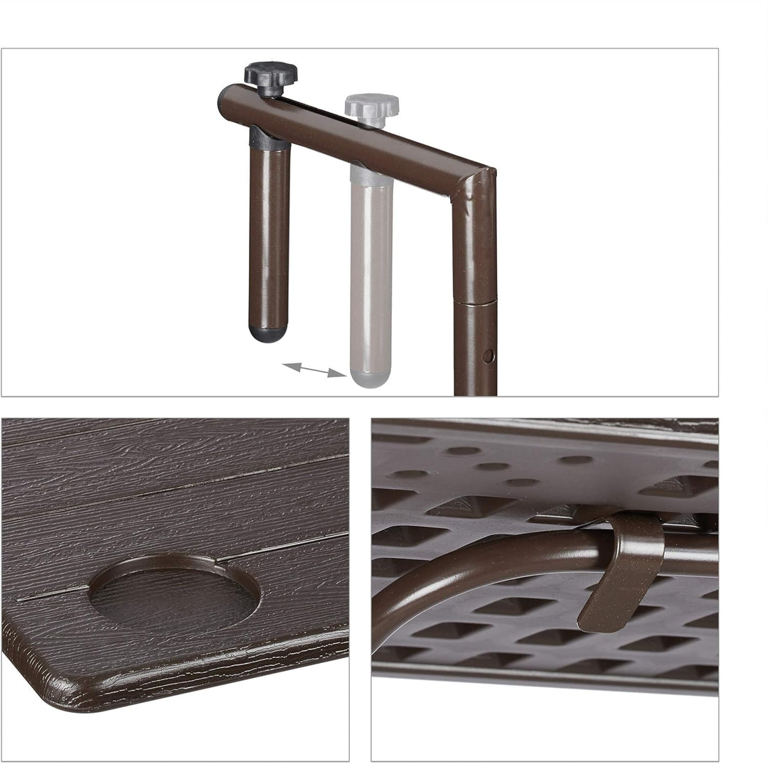 Relaxdays Balkonhängetisch klappbar, 3-Fach höhenverstellbar, Tischplatte in Holz-Optik BxT: 59,5 x