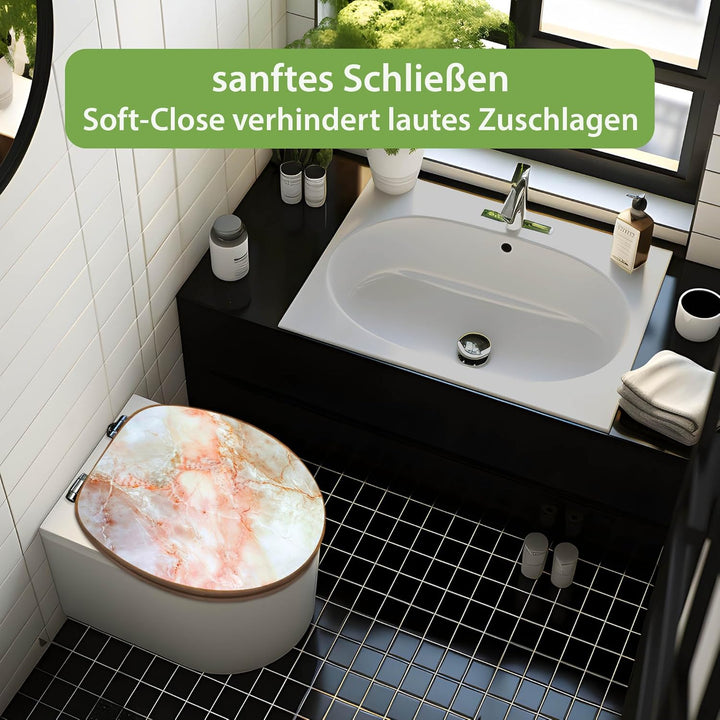 banjado Design WC Sitz Bambus Absenkautomatik 45,8x37,5cm - Toilettendeckel mit Absenkautomatik Holz
