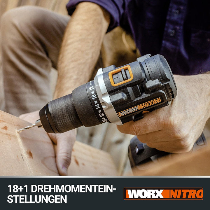 WORX WX102 NITRO Akku Bohrschrauber 20V - bürstenloser Akkuschrauber - 2-Gang-Getriebe und LED-Licht
