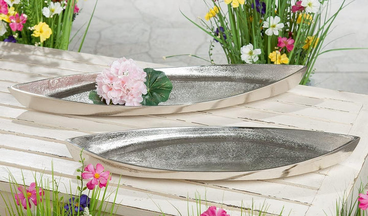 GILDE Deko Schale Boat Boot - Tablett für Adventsgesteck aus Aluminium - Farbe: Silber - Wohnzimmer