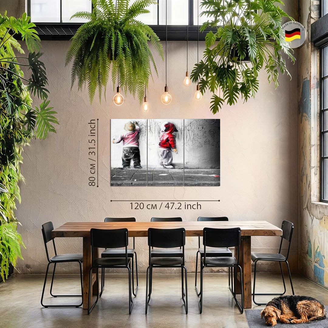 Runa Art Wandbilder Banksy Kinder Bild XXL Babyzimmer Spielzimmer Bunt Streetart 120 x 80 cm 3 Teili