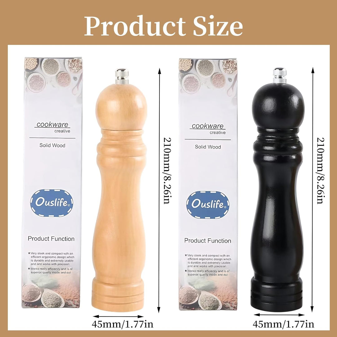 Salz und Pfeffermühle Holz 21 cm Set – Premium Salz und Pfeffermühle Set in Schwarz & Weiss – Manuel