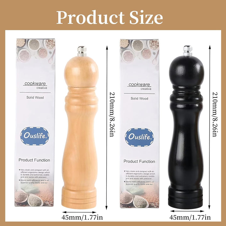 Salz und Pfeffermühle Holz 21 cm Set – Premium Salz und Pfeffermühle Set in Schwarz & Weiss – Manuel