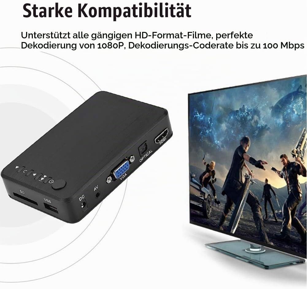 HDMI Multi Media Player, 1080P Full HD Digital Media Player Medienspieler mit Fernbedienung für RM R