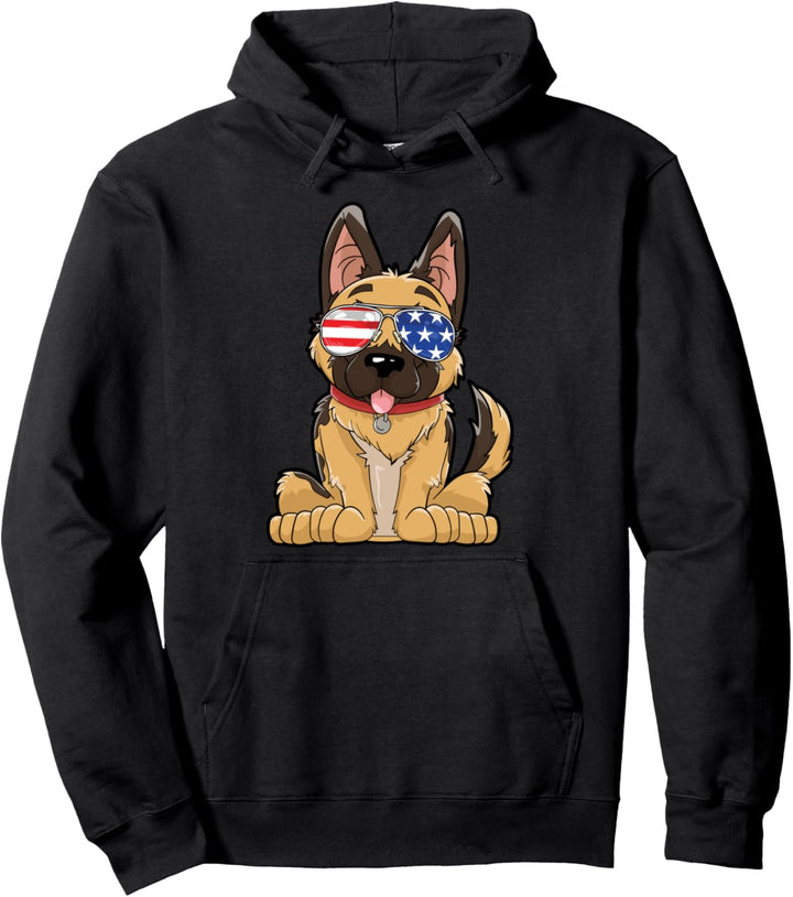 German Shepherd 4th of July Sunglasses Men USA American Flag Pullover Hoodie