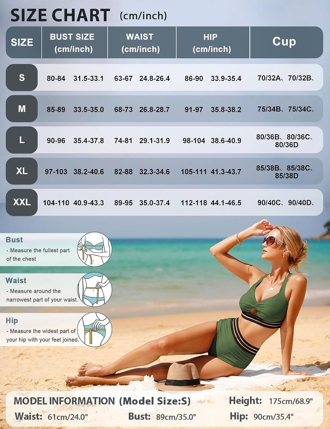 UMIPUBO Bikini Damen Bauchweg High Waist Push Up Bikini Sets Zurück kreuzen Grosse Brüste Bademode S