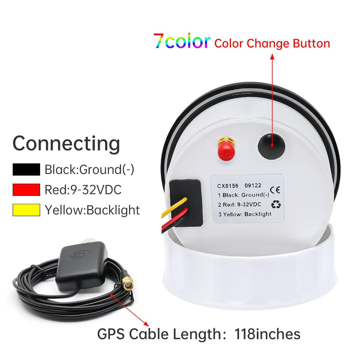 85mm Geschwindigkeitsmesser Boot GPS Tacho Kilometerzähler 0-80Km/H Wasserdichter IP67 7-Farben Tach